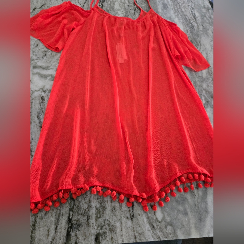 Women's Red Off-Shoulder Swin Coverup NWT